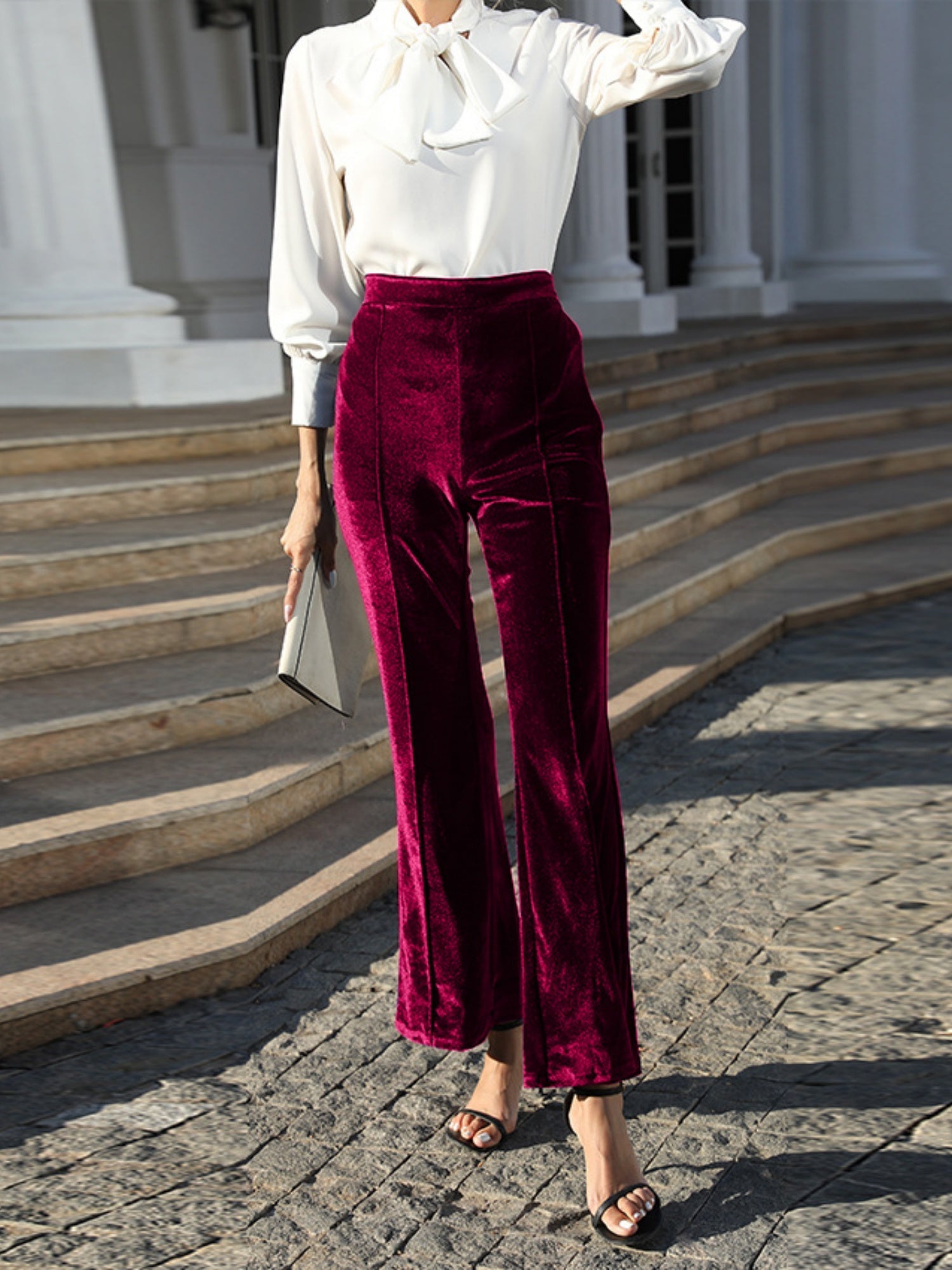 Velvet Bootcut Pants High-waisted Zipper Pants