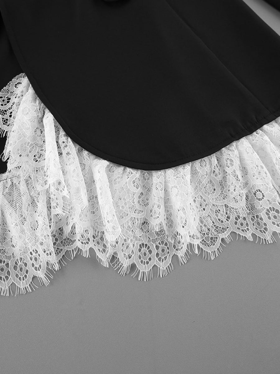 Suit-Paneled Lace Short Dress