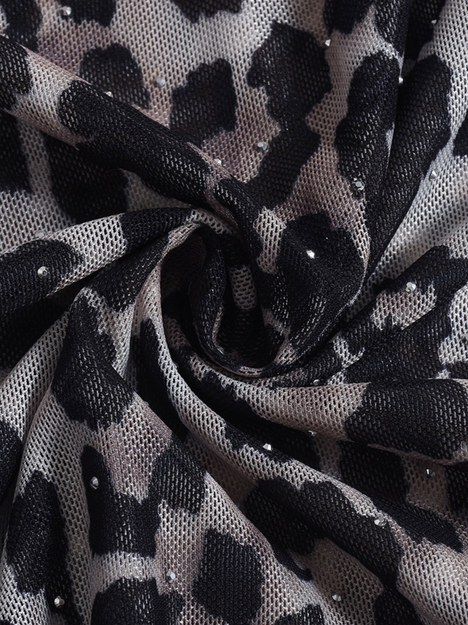 Liber Leopard Print Hot Rhinestones Feather Leopard Print Navel Exposed Long-sleeved T-shirt