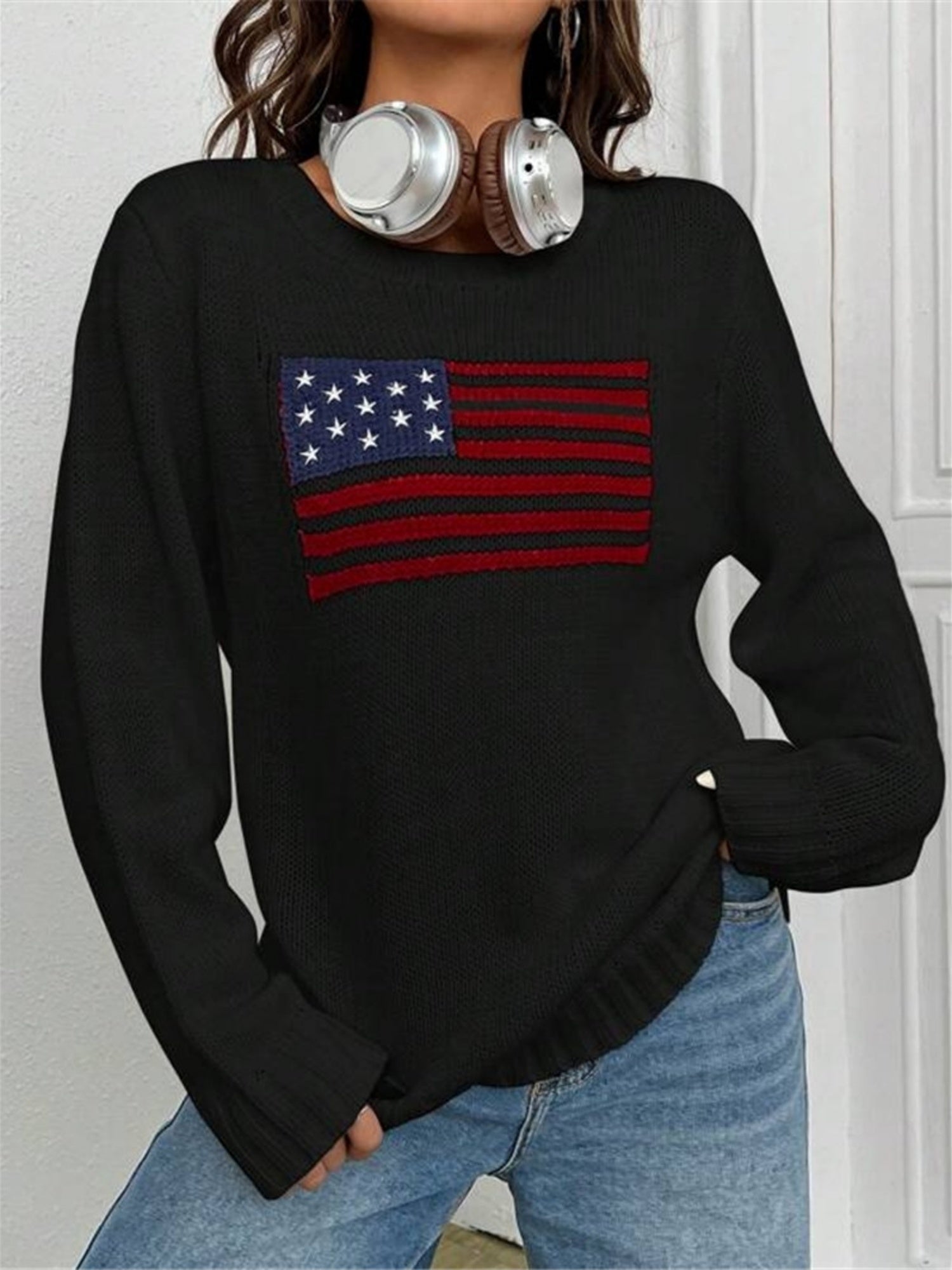 Crew Neck National Flag Knitted Sweater
