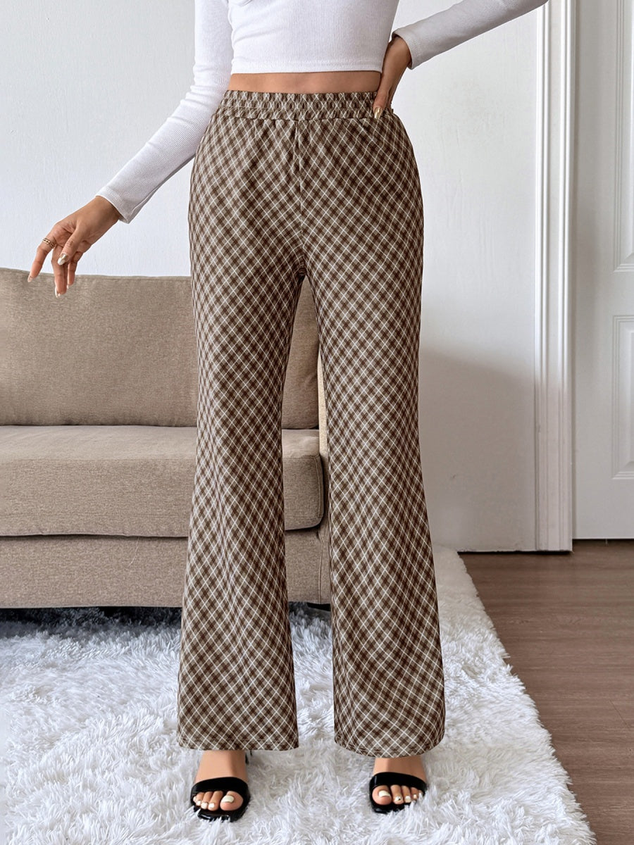 Women's Straight-leg brown checkered trousers