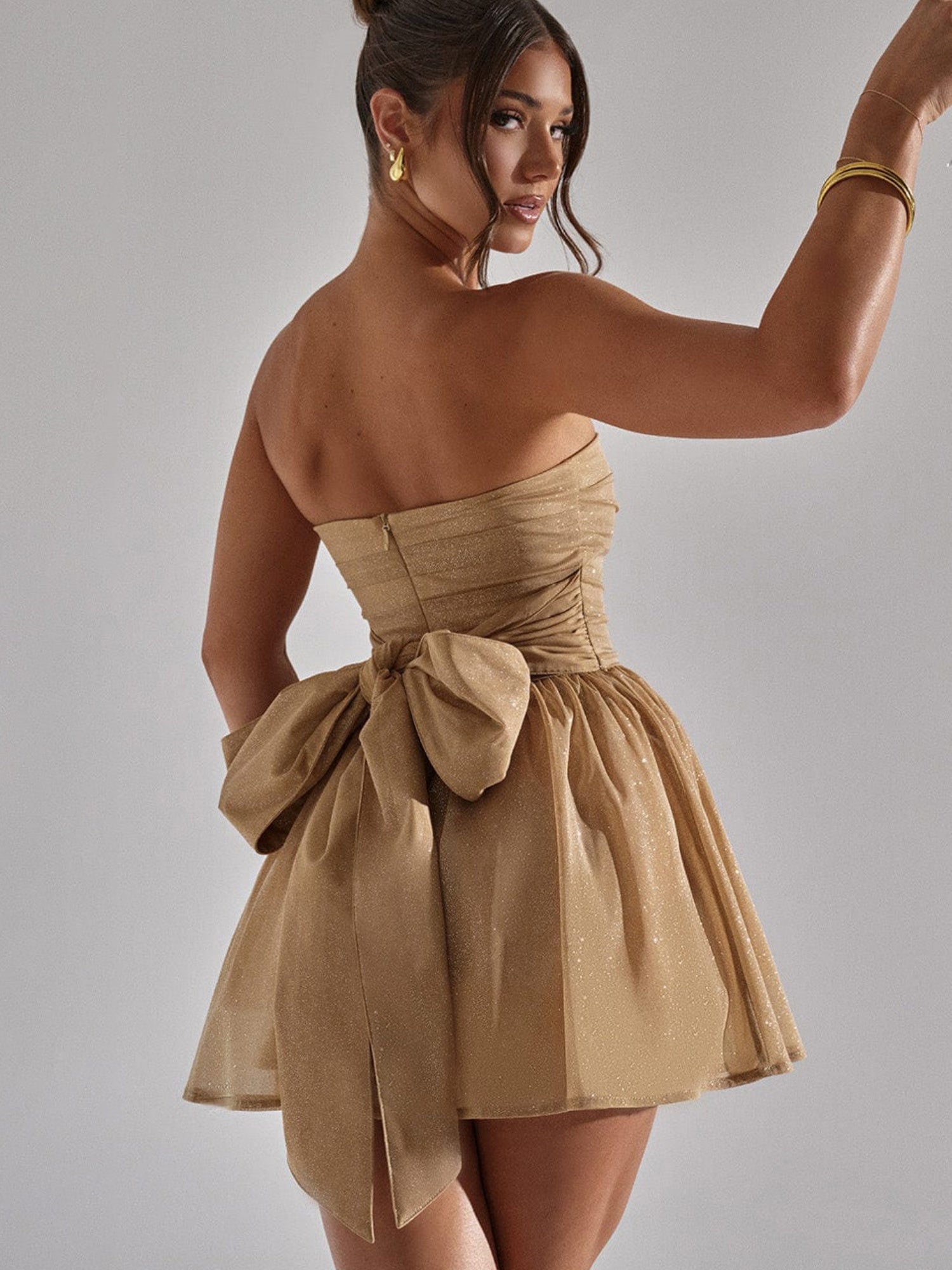 Christmas Bow Sequins Mesh Off-shoulder Mini Dresses