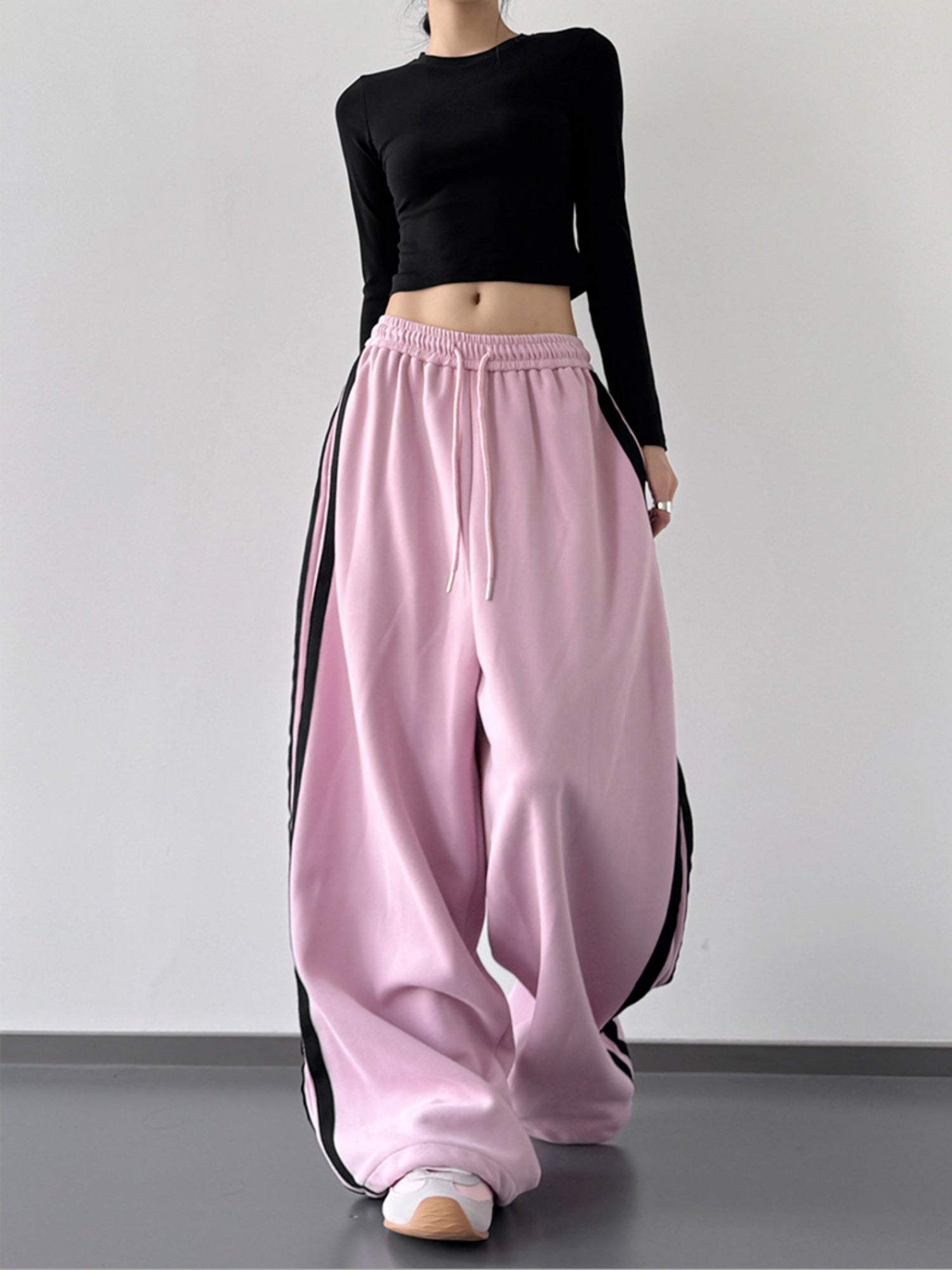 Girlish Pink Sweatpants High-waisted Wide-leg Casual Pants