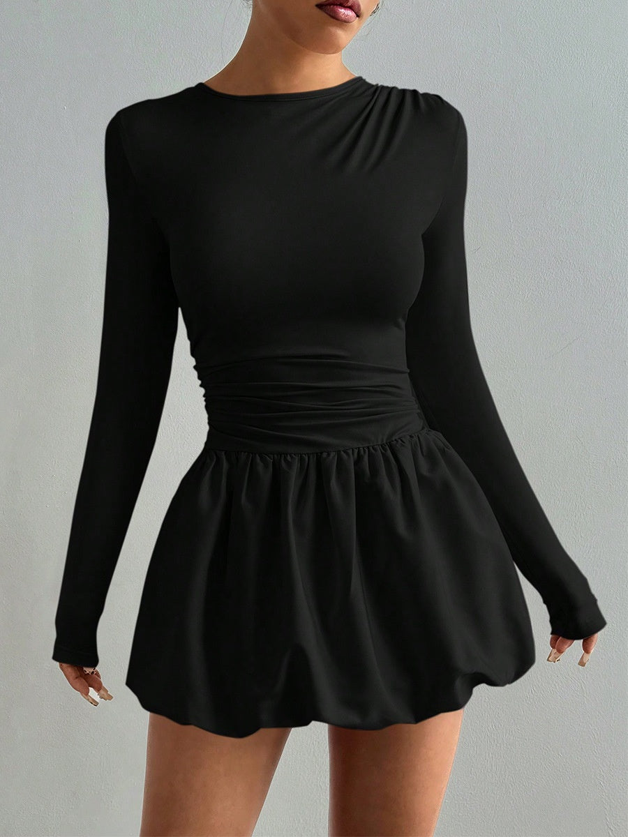 Liber Summer Women's Waist, Splicing Solid Color Mini&Short Dresses