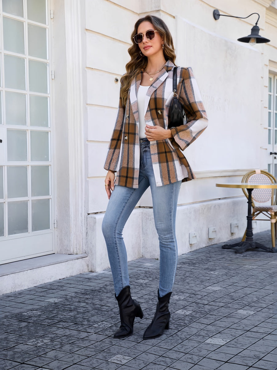 Tweed Plaid Button-Down Coat