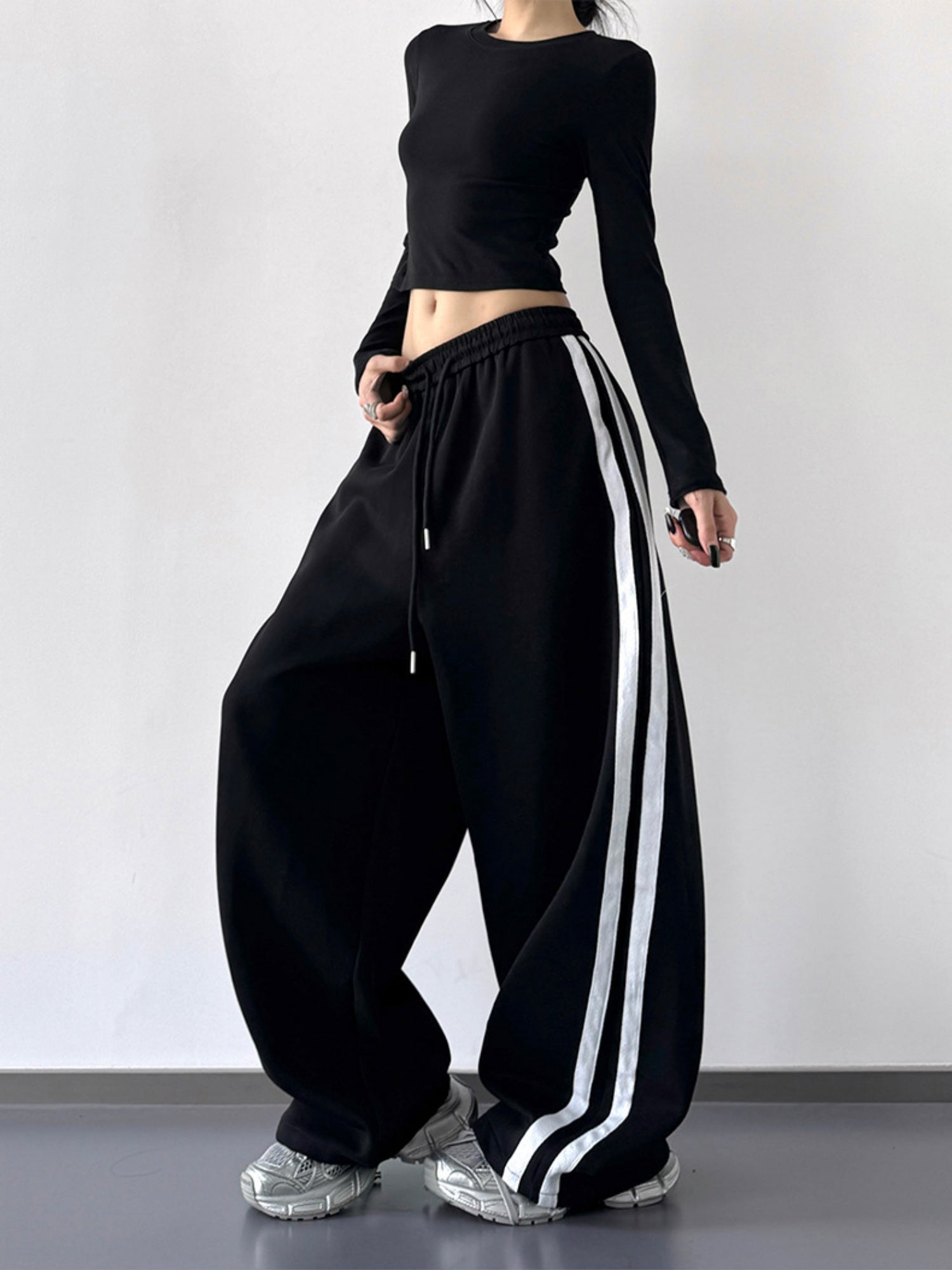 Girlish Pink Sweatpants High-waisted Wide-leg Casual Pants