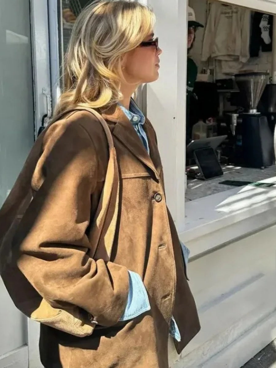 Loose suit jacket Suede Coats