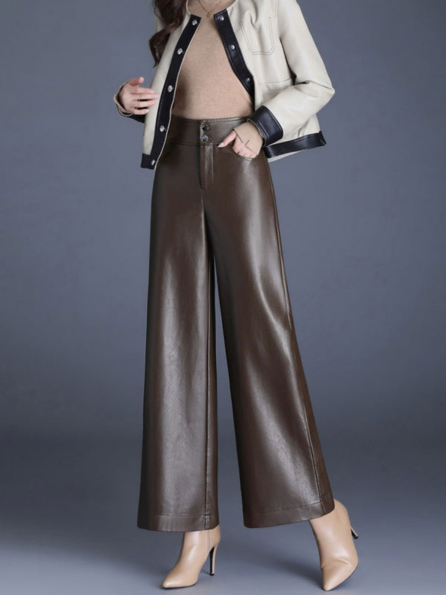 PU Leather Loose Straight Pants