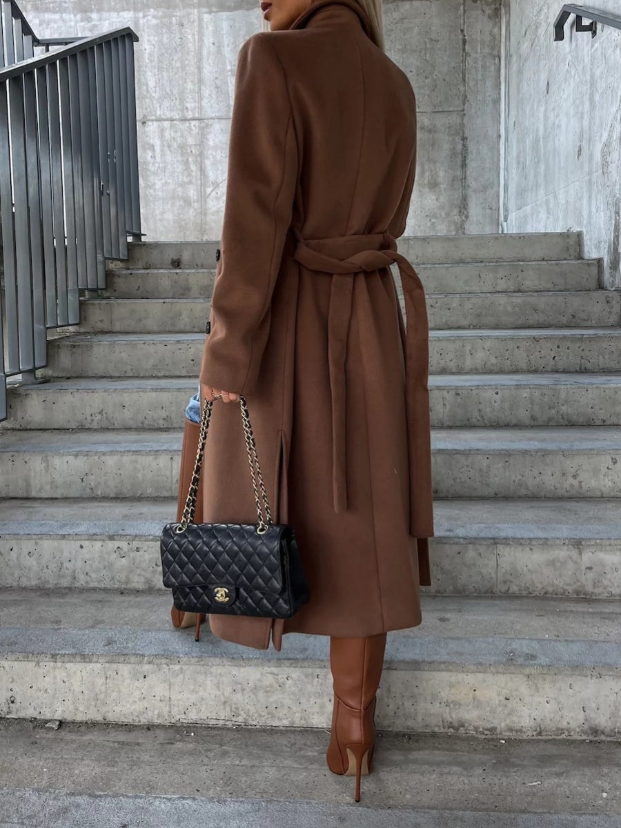 Simple Long-sleeved Lapel Button-down Woolen Coat