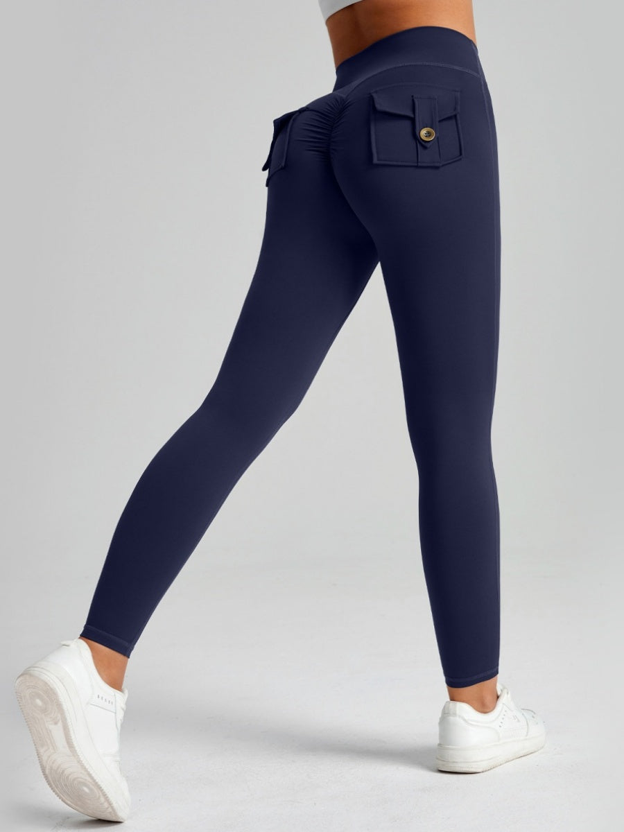 Pocket Peach Butt Yoga High Waist Buttocks Lift Sanded Stretch Tight Fit Sports Pants