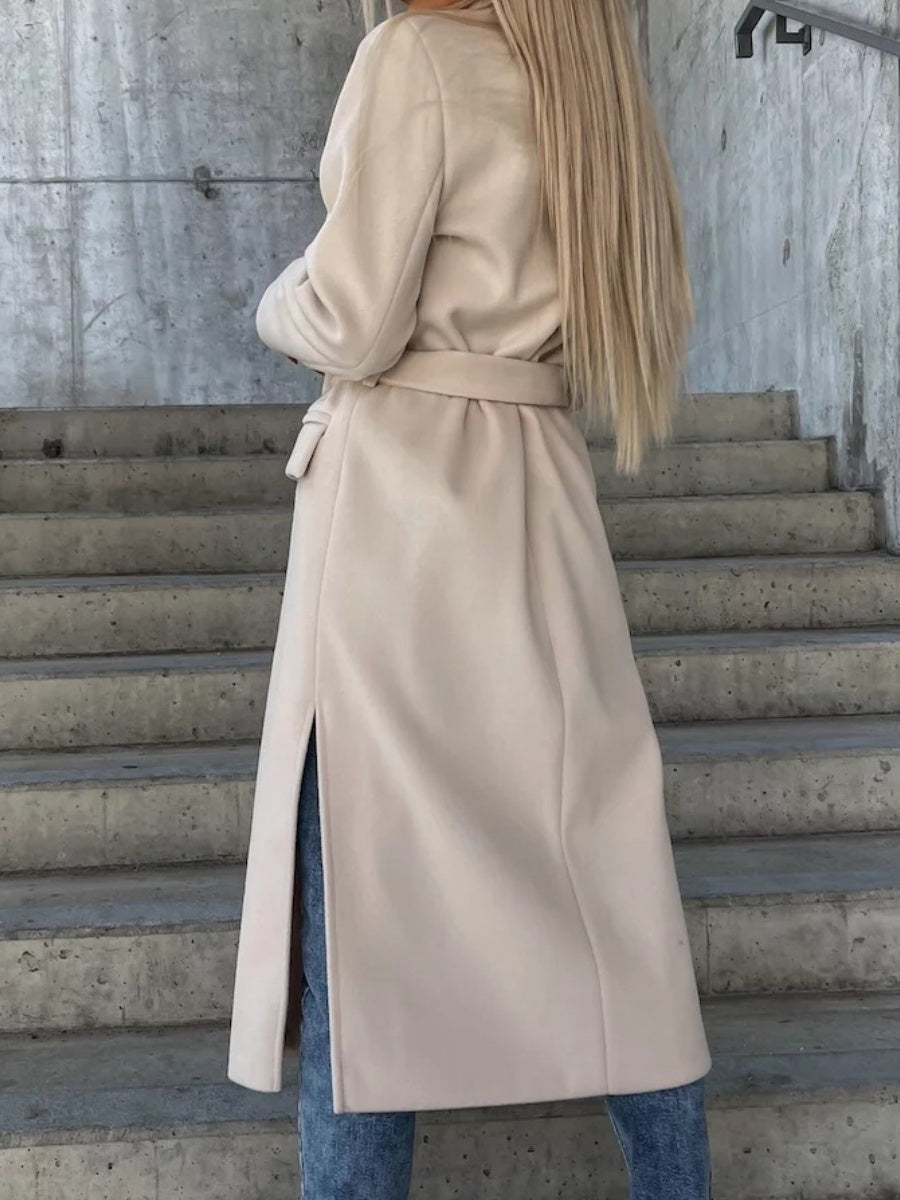 Simple Long-sleeved Lapel Button-down Woolen Coat