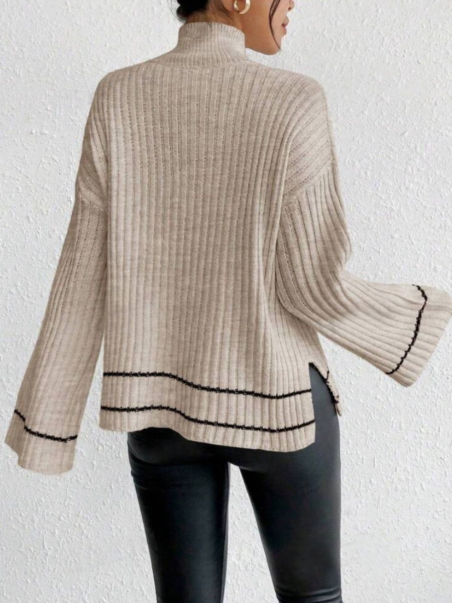 Liber Autumn Women's Contrasting colors Flared sleeves Turtleneck Sweaters