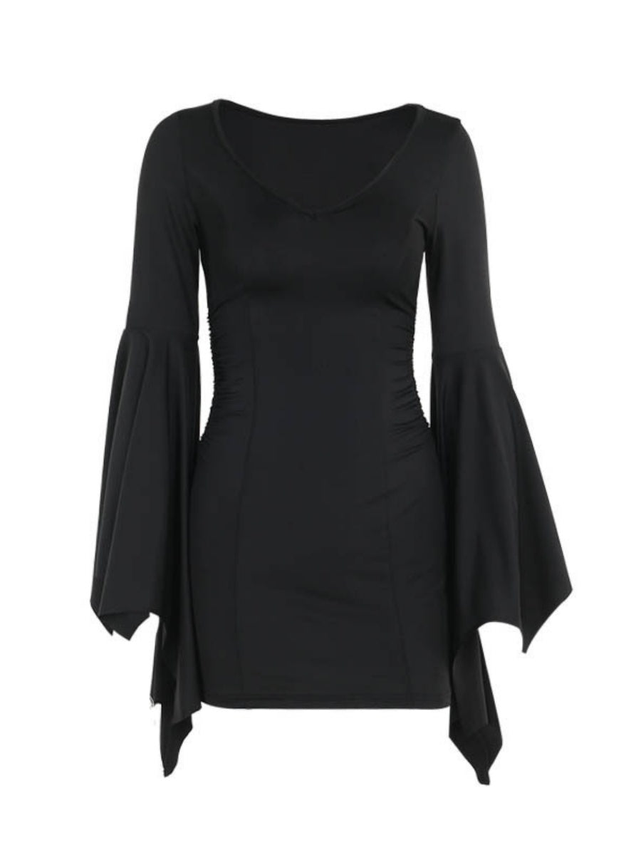 Batwing Sleeves Slim Fit Black Mini&Short Dresses