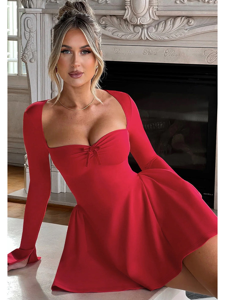 Liber Autumn Women's Bow Solid Color Mini&Short Dresses