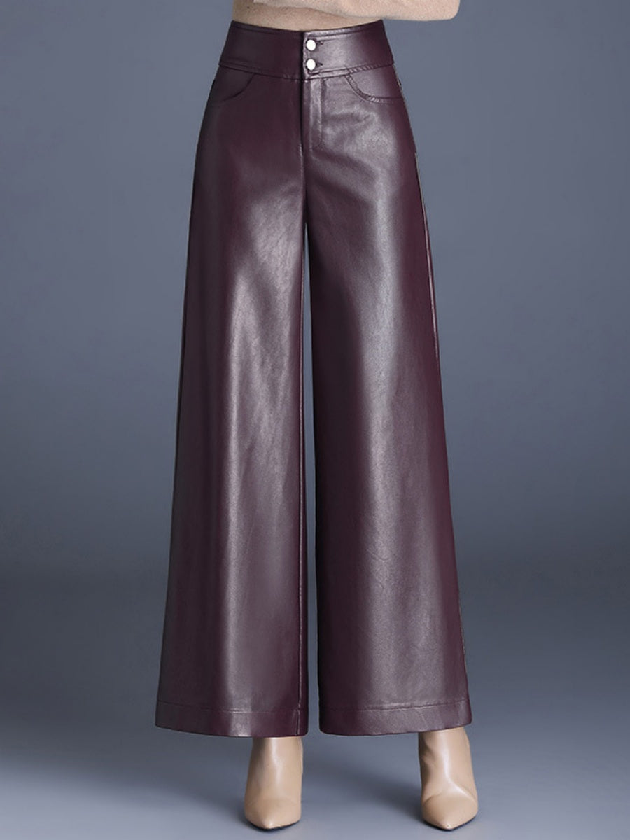 PU Leather Loose Straight Pants