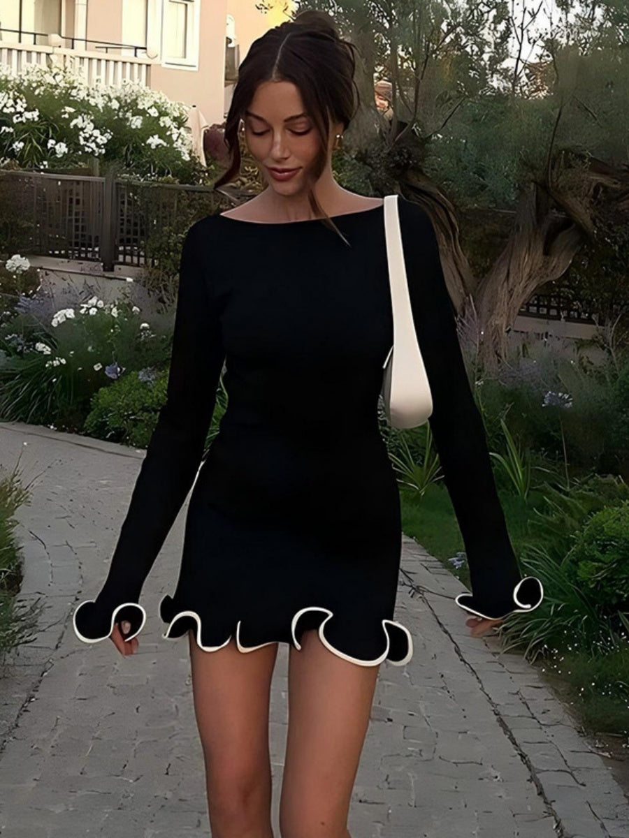 Liber Autumn Women's Ruffle Solid Color Mini&Short Dresses