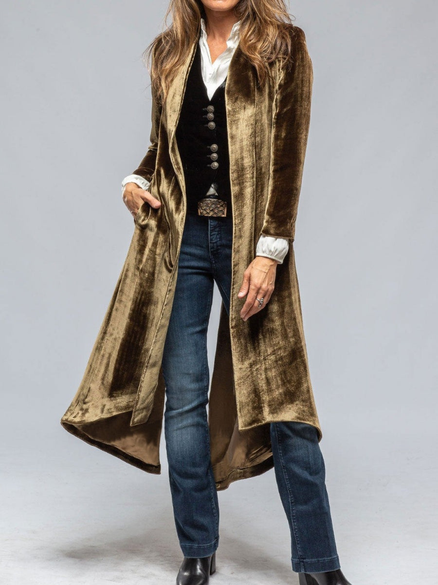 Velvet Splicing Retro Slit Long Sleeve Loose Coats