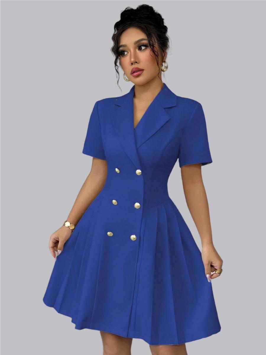 Double-breasted Lapel Short Sleeve Waist Short Suit Dress
