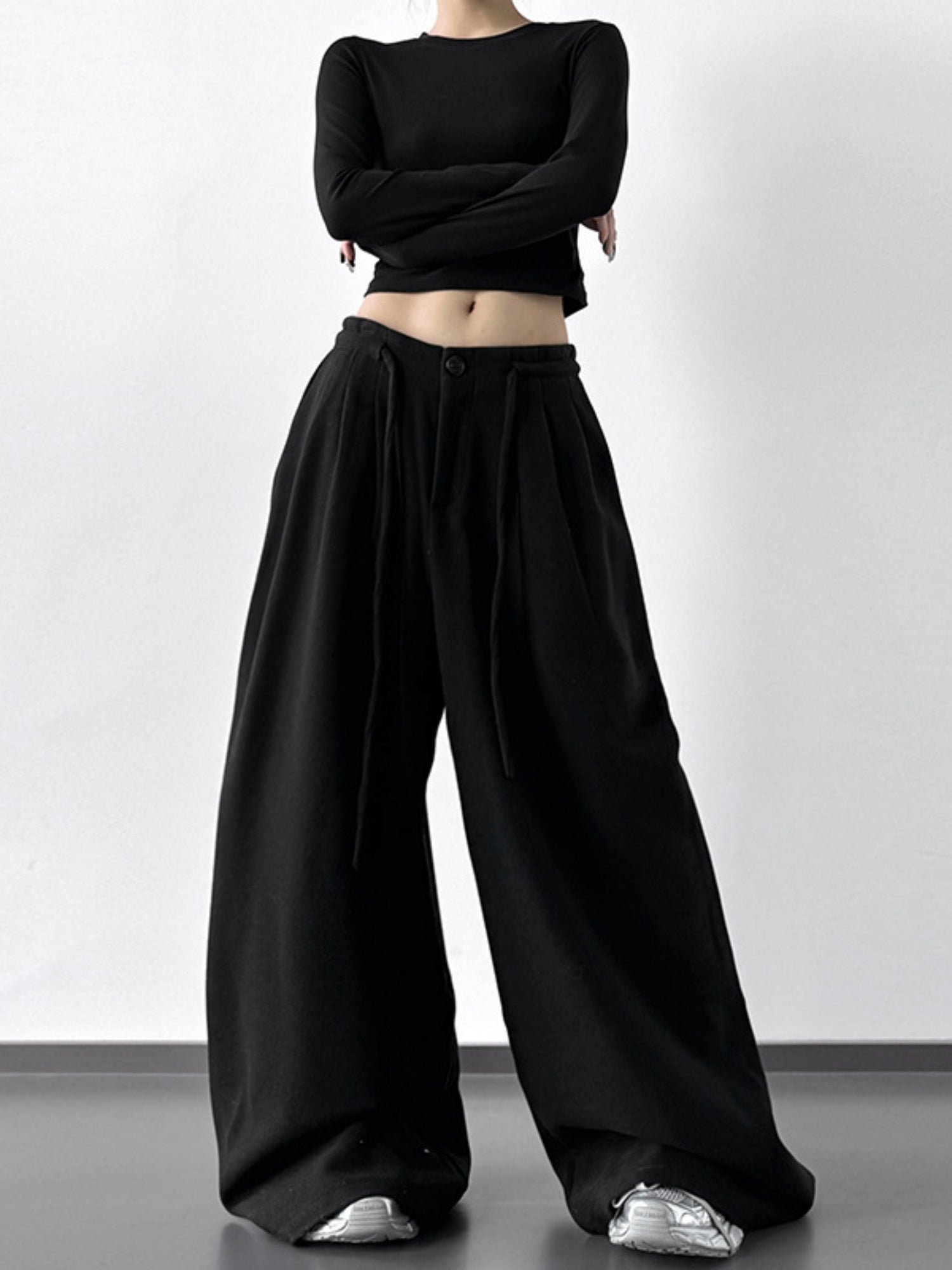 Thickened For Autumn And Winter Straps Buttons Casual Pants Wide-leg Pants