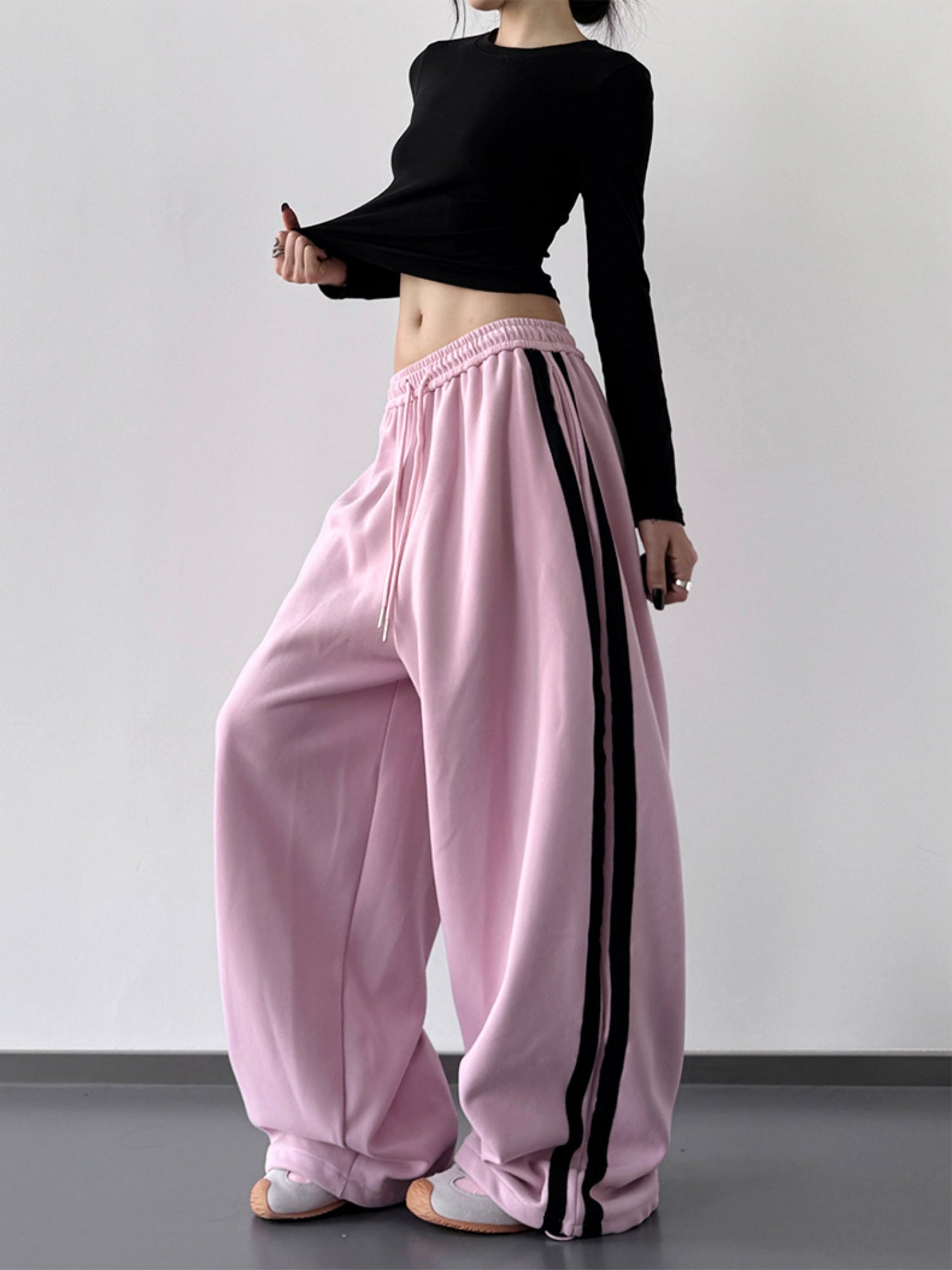 Girlish Pink Sweatpants High-waisted Wide-leg Casual Pants