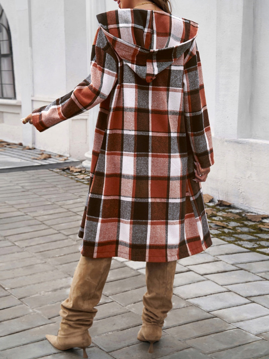 Contrasting Colors Pocket Plaid Mid-length Coats