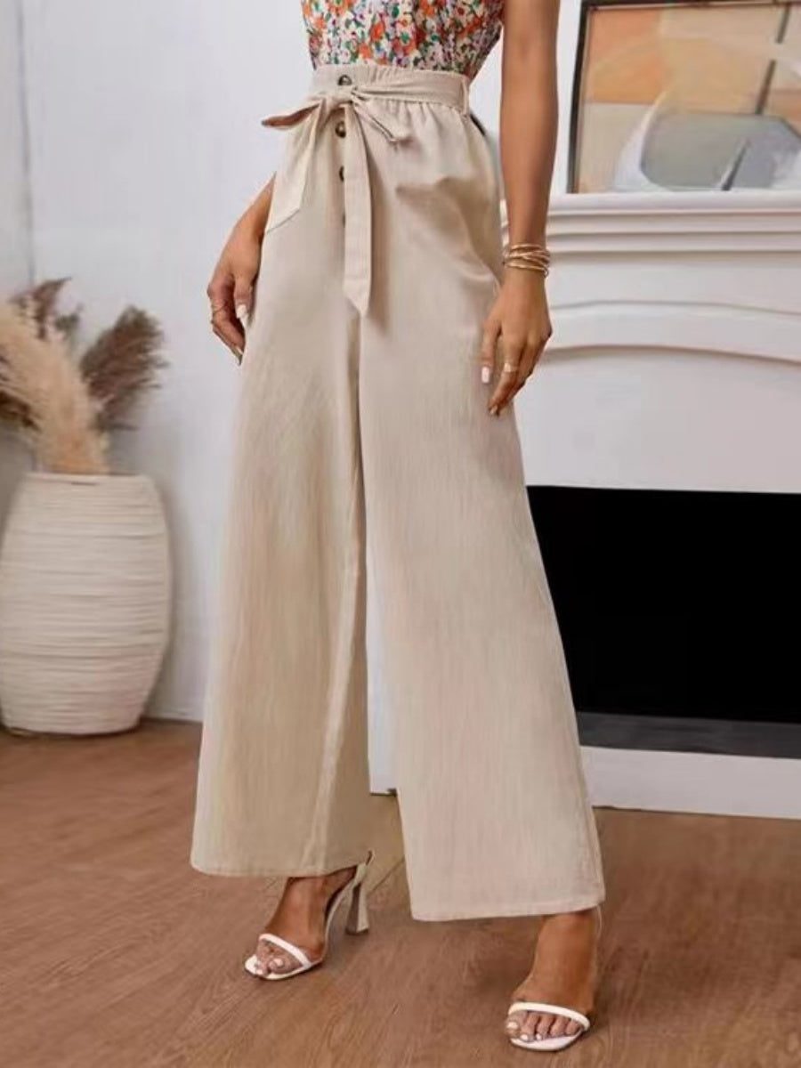 Basic Belt Cotton And Linen Tight Loose Leisure Wide-leg Trousers