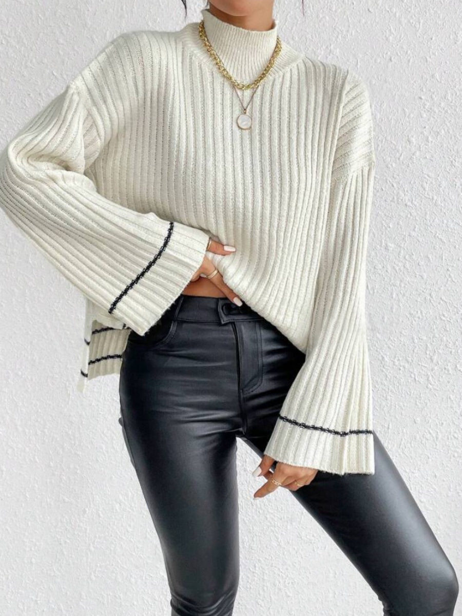 Liber Autumn Women's Contrasting colors Flared sleeves Turtleneck Sweaters