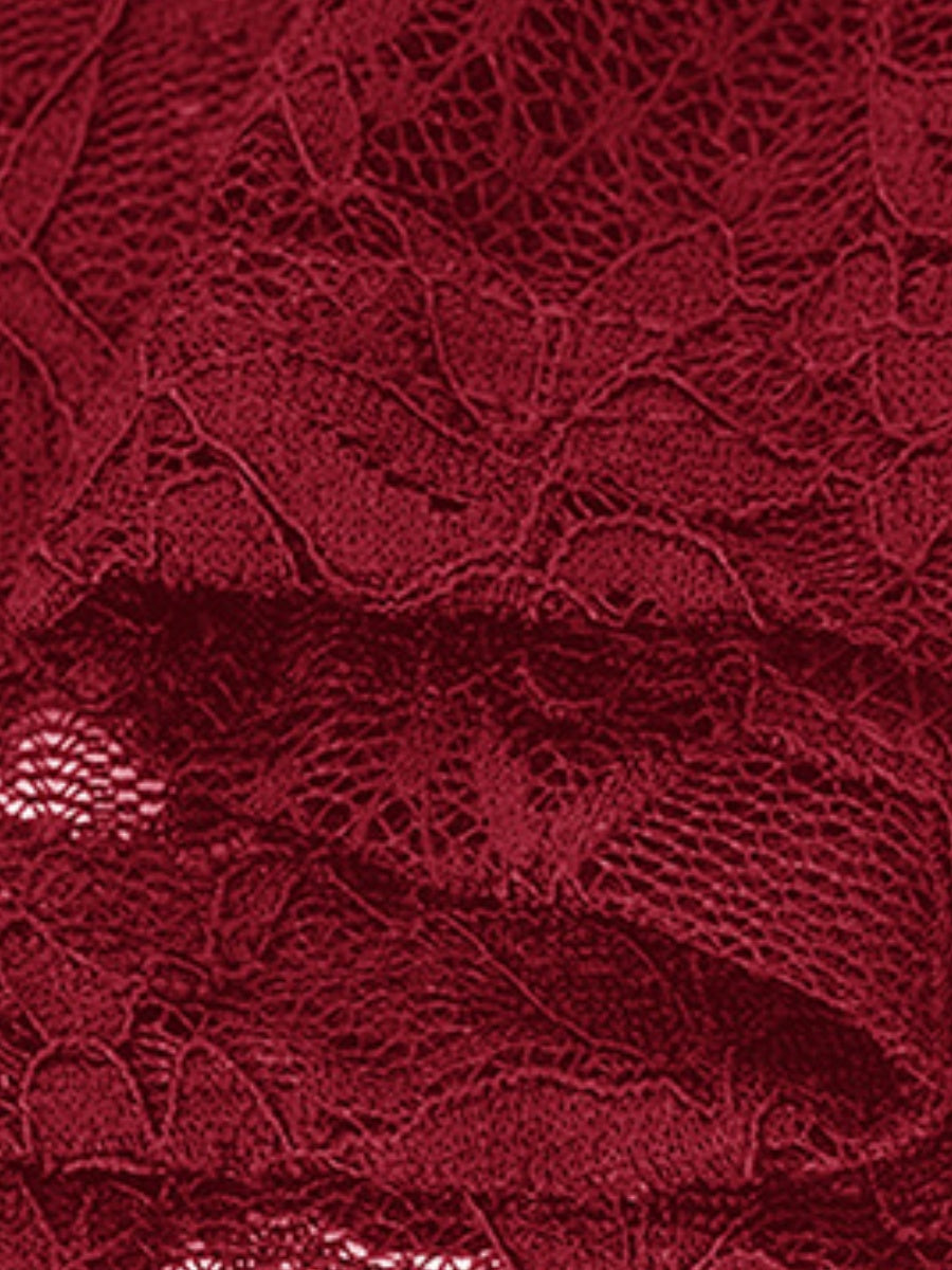 Sexy Slim-fitting Hollowed-out Long-sleeved Tie-up Lace Top