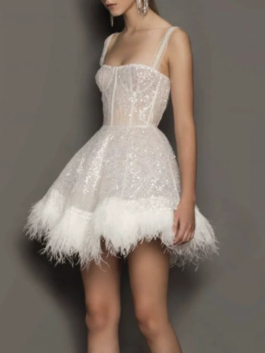 Feather Sequins Mesh Parties Mini&Short Dresses