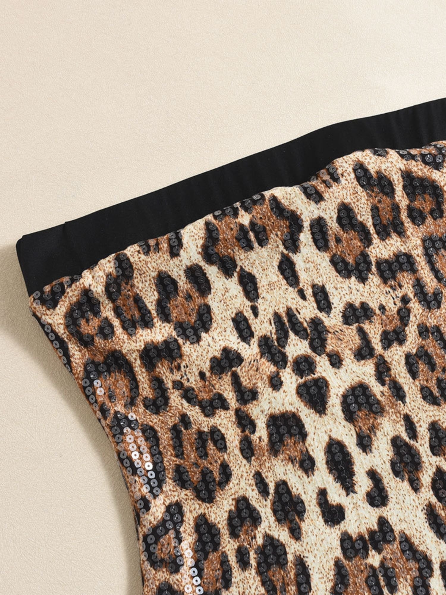 Liber Leopard Print Sequins Color Matching Bodycon Mini&Short Dresses