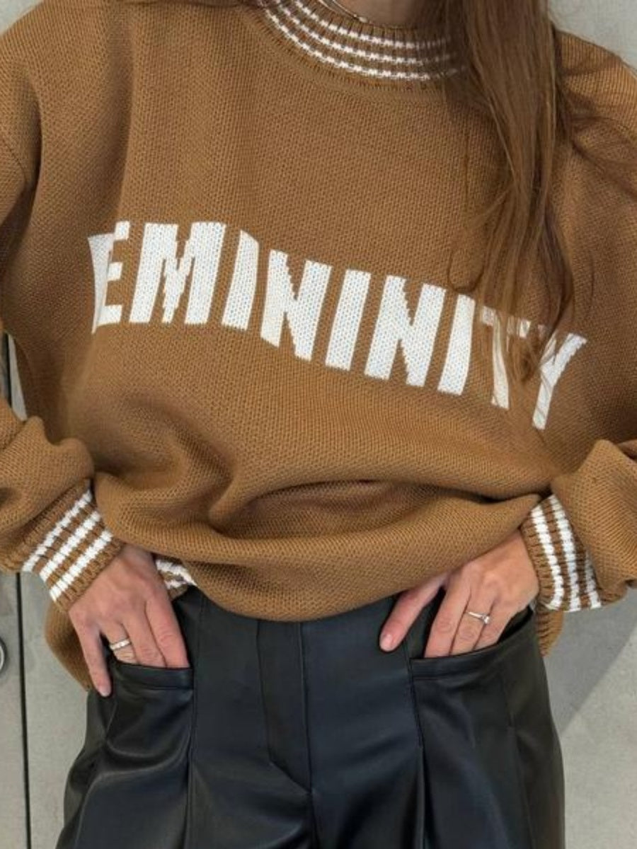 Knitwear Crew Neck Hood Letter Jacquard Sweaters