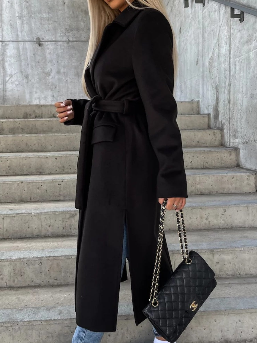 Simple Long-sleeved Lapel Button-down Woolen Coat