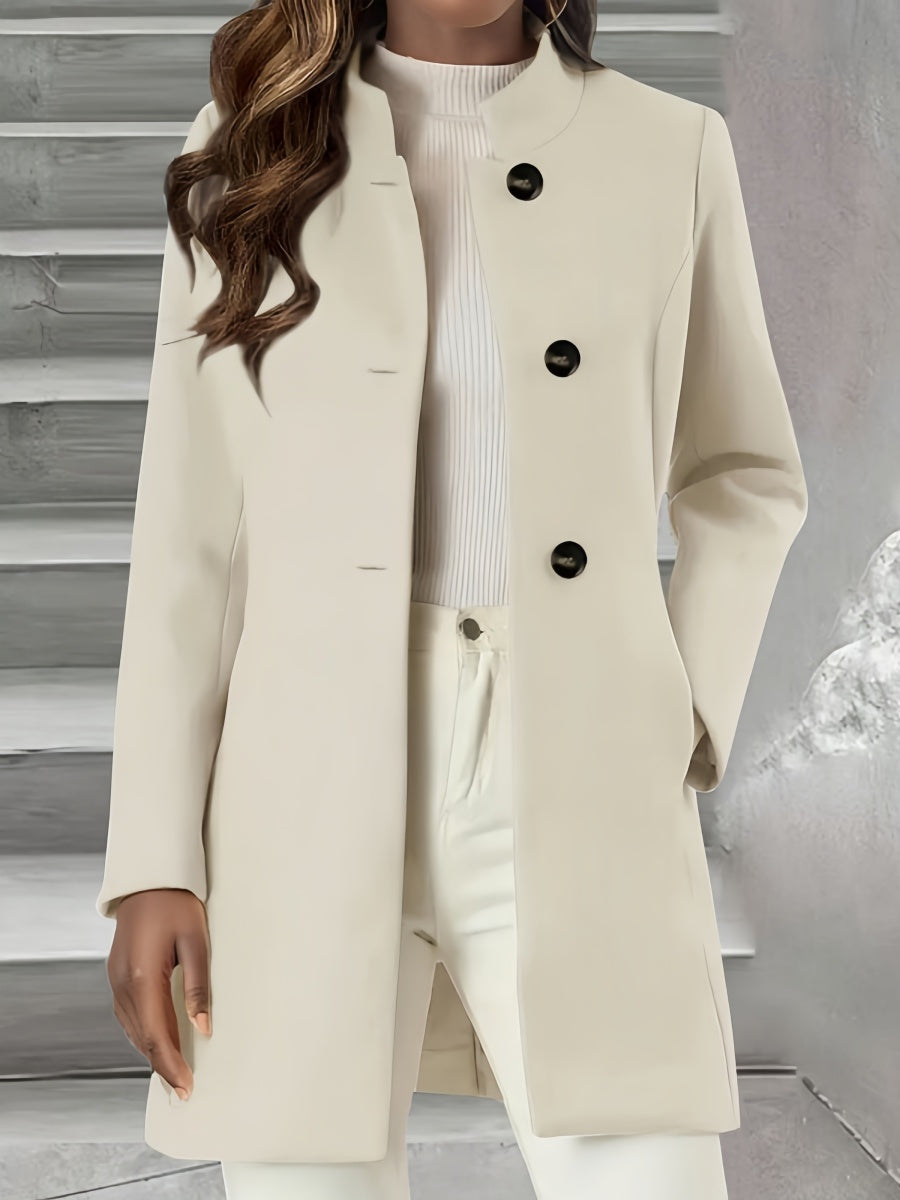 Stand Collar Woolen Cloth Slim Fit Button Coat