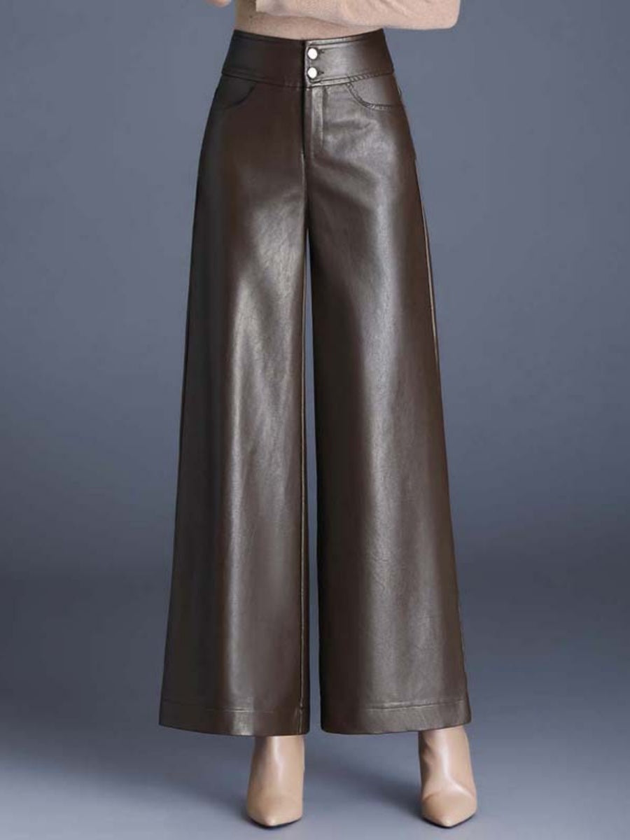 PU Leather Loose Straight Pants