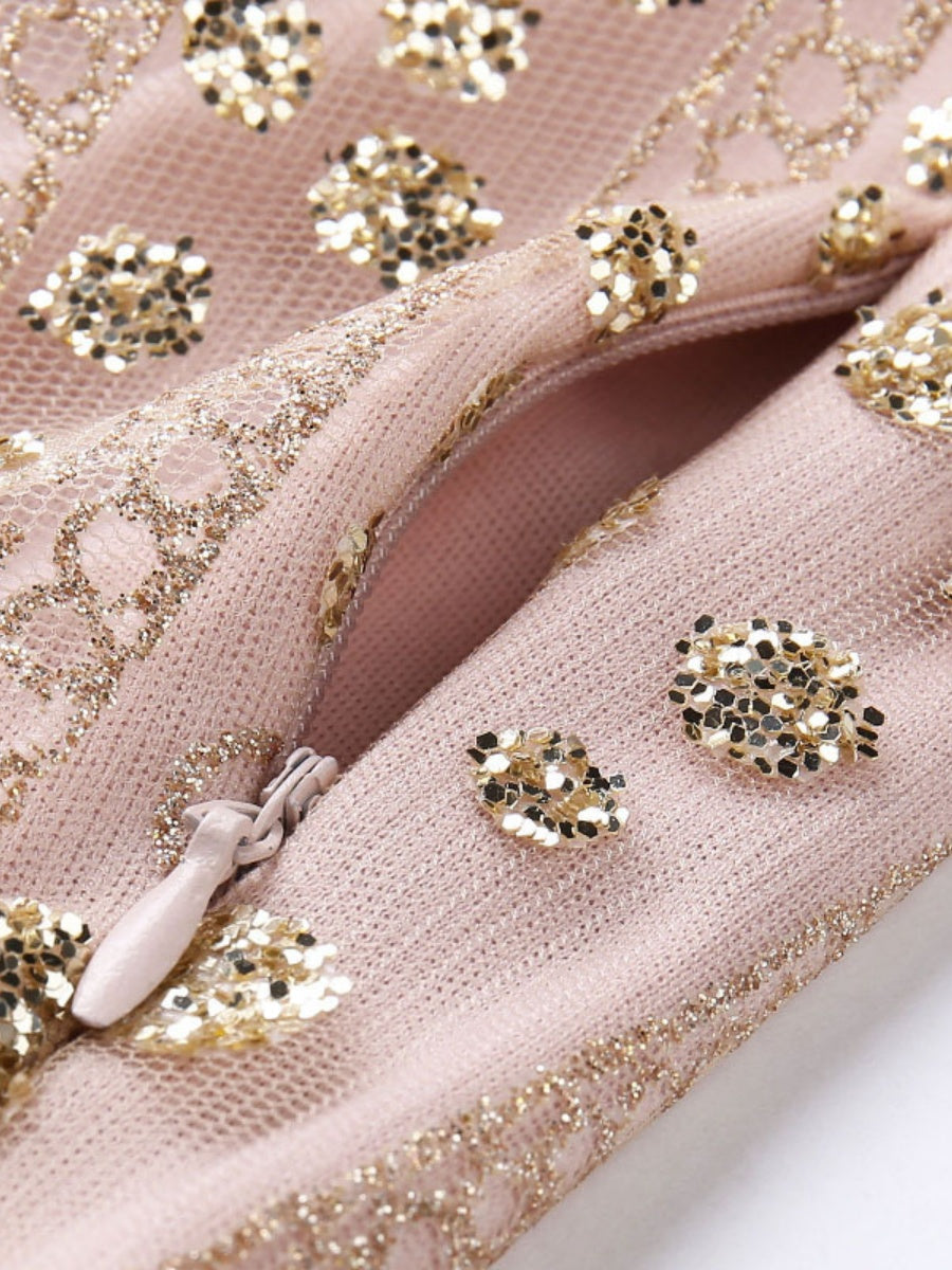 Deep V Long Sleeve Polka Dot Sequins Mini&Short Dresses