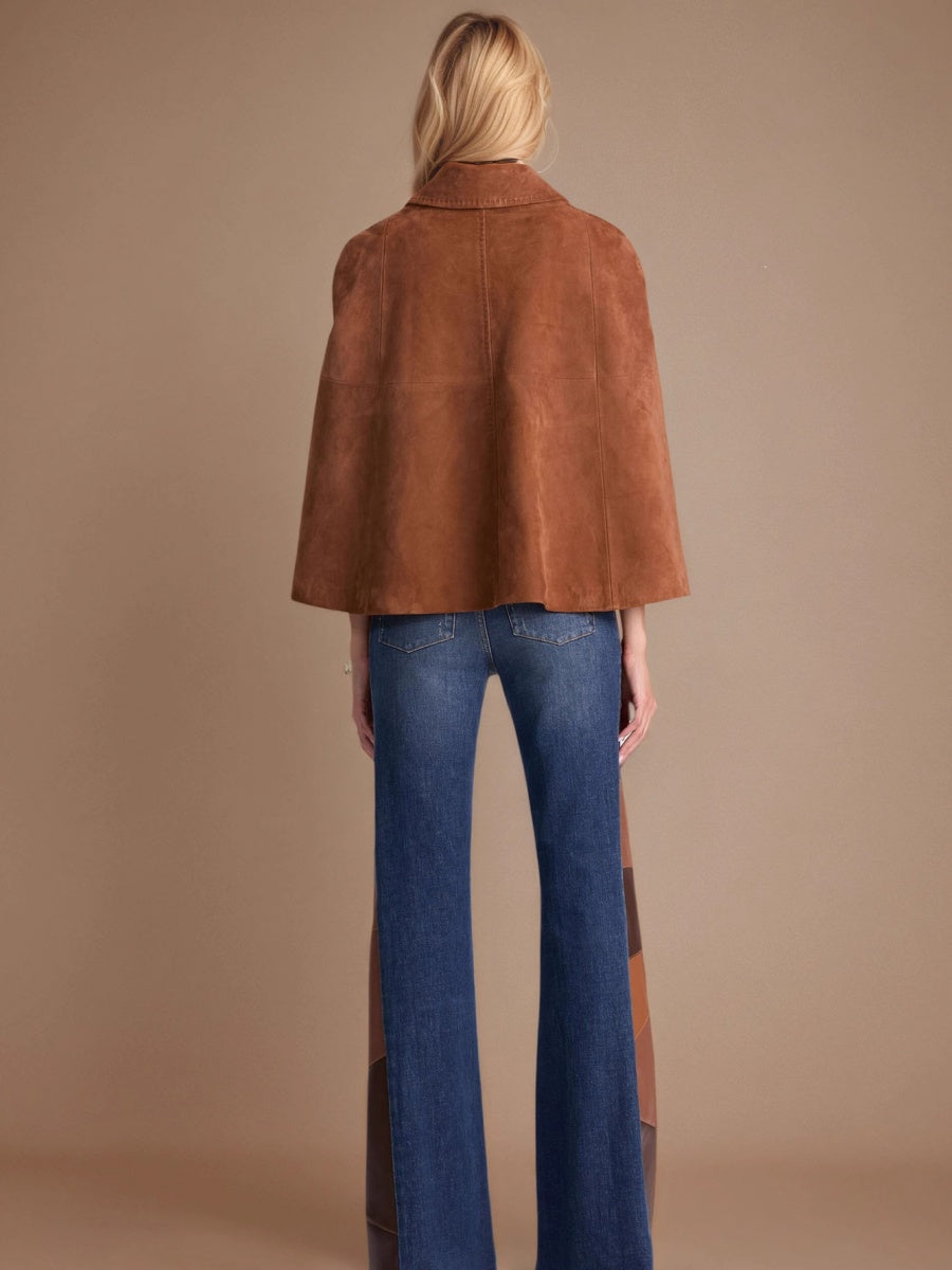 Retro Jacket Double-breasted Cape Brown Suede Turtleneck Coat