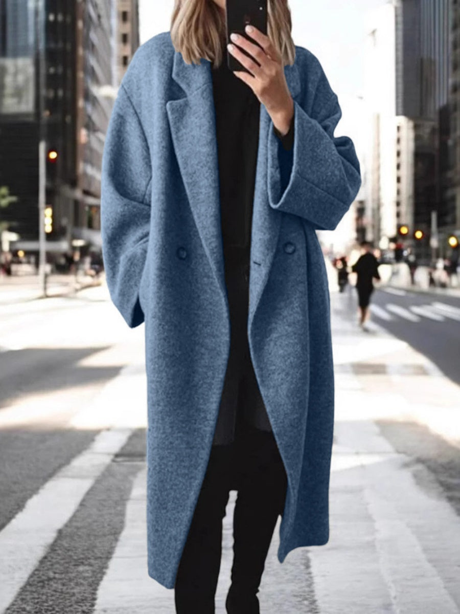 Splicing Woolen Long Sleeves Lapel Long Coats
