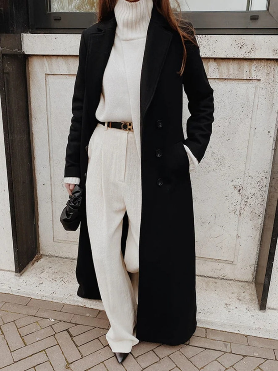 Black Extra-long Double-breasted Lapel Grace Coats