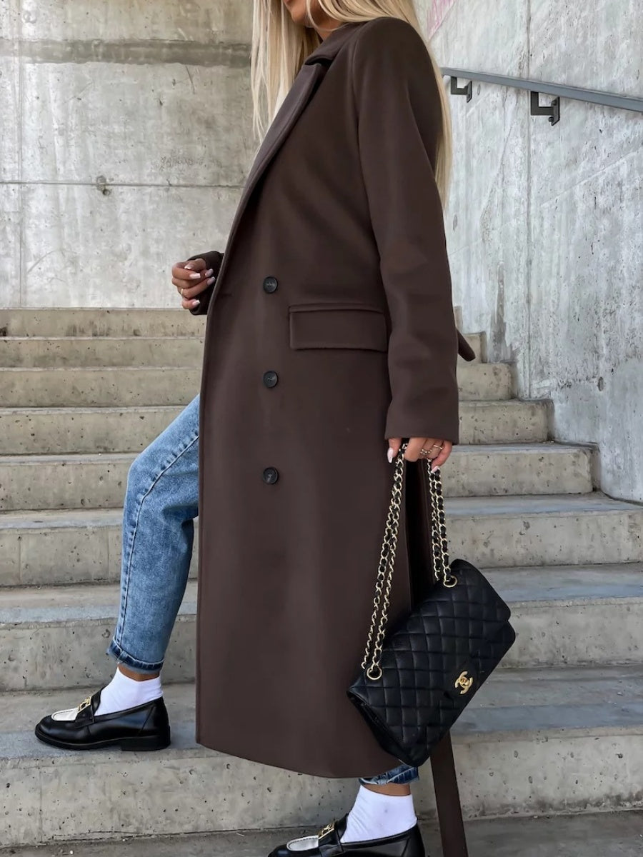 Simple Long-sleeved Lapel Button-down Woolen Coat