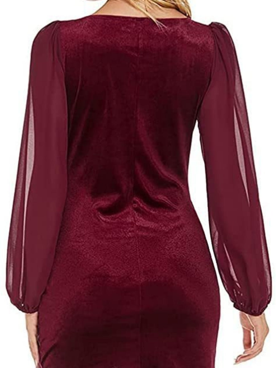 Spliced Korean Velvet V-neck Short Bodycon Dress