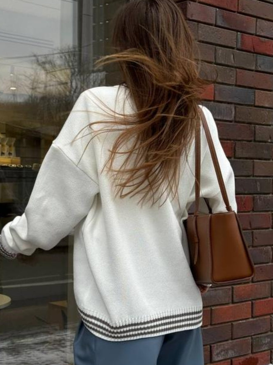 Knitwear Crew Neck Hood Letter Jacquard Sweaters