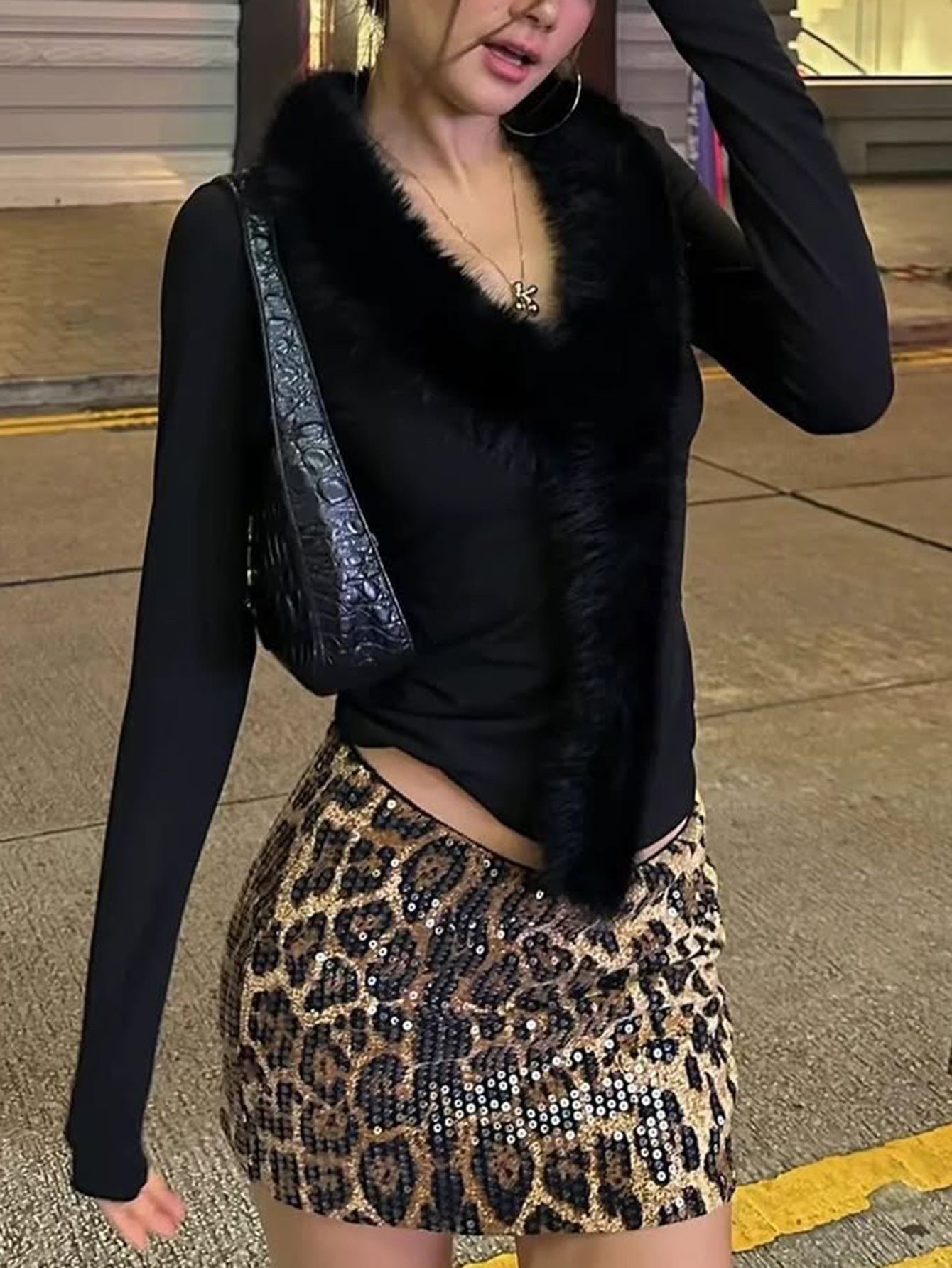 Long Sleeve Fur Collar Sweaters T-shirts