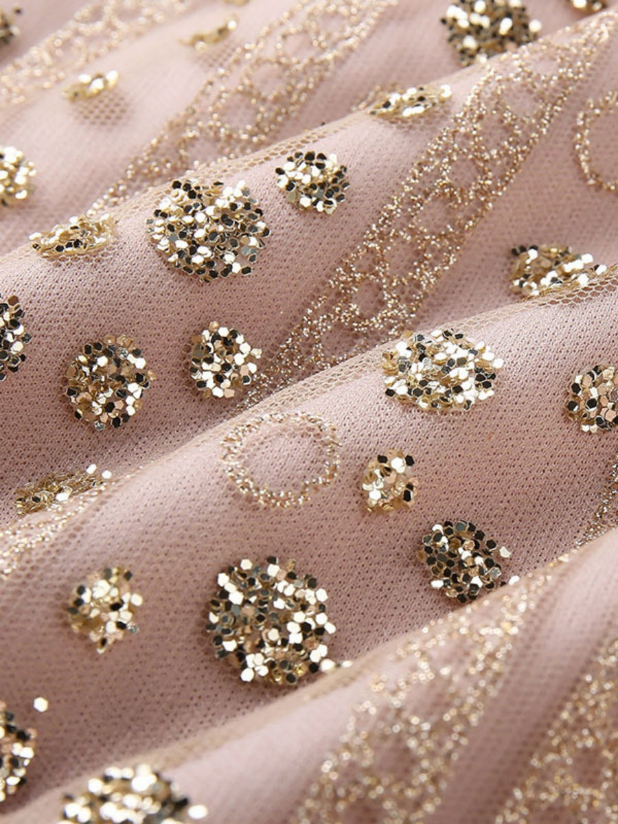 Deep V Long Sleeve Polka Dot Sequins Mini&Short Dresses