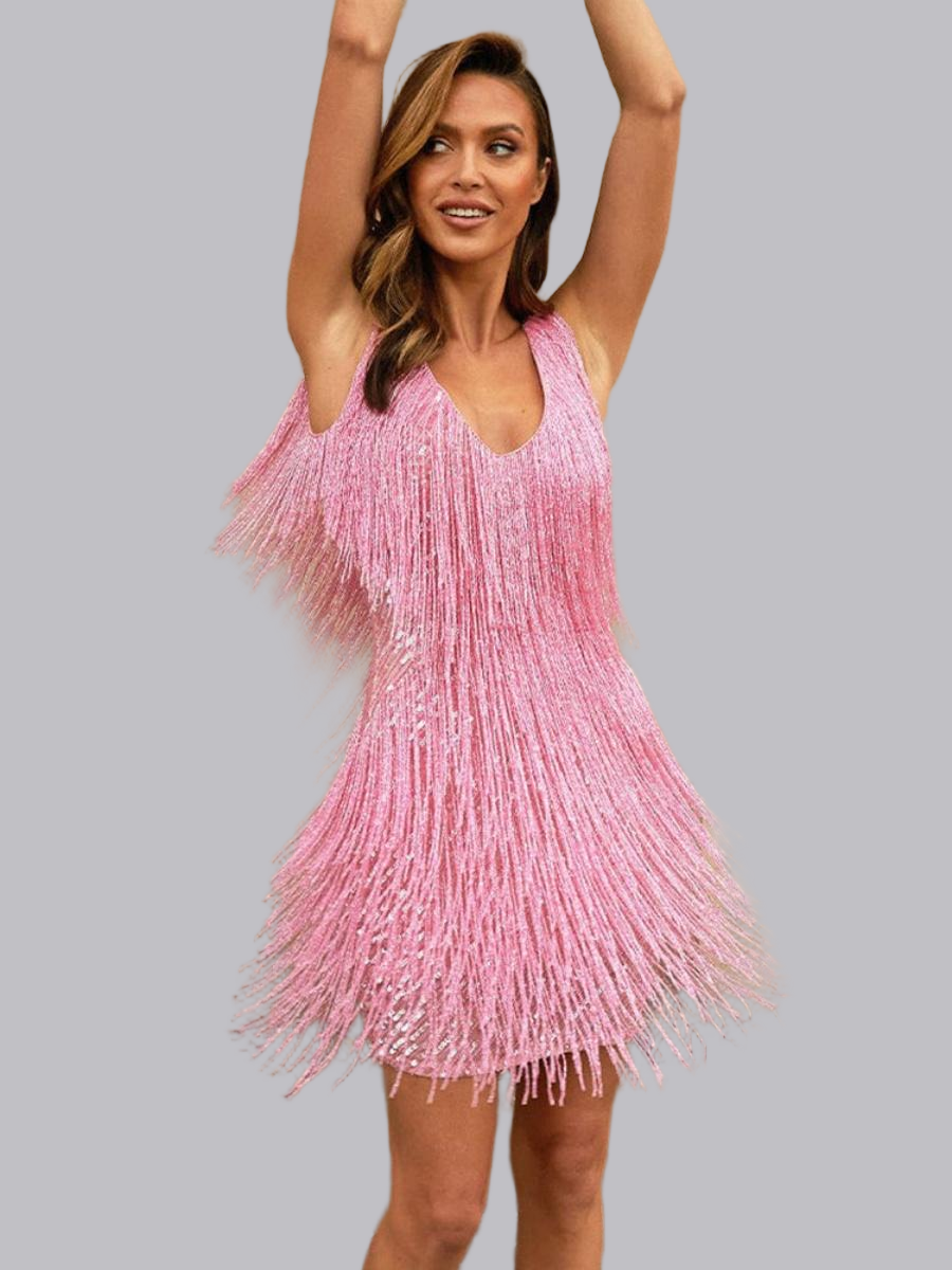 Tassel Sequin Sleeveless Mini&Short Dresses