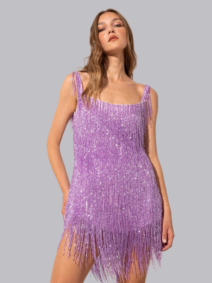 Backless Sparkling Tassels Camisoles Mini&Short Dresses