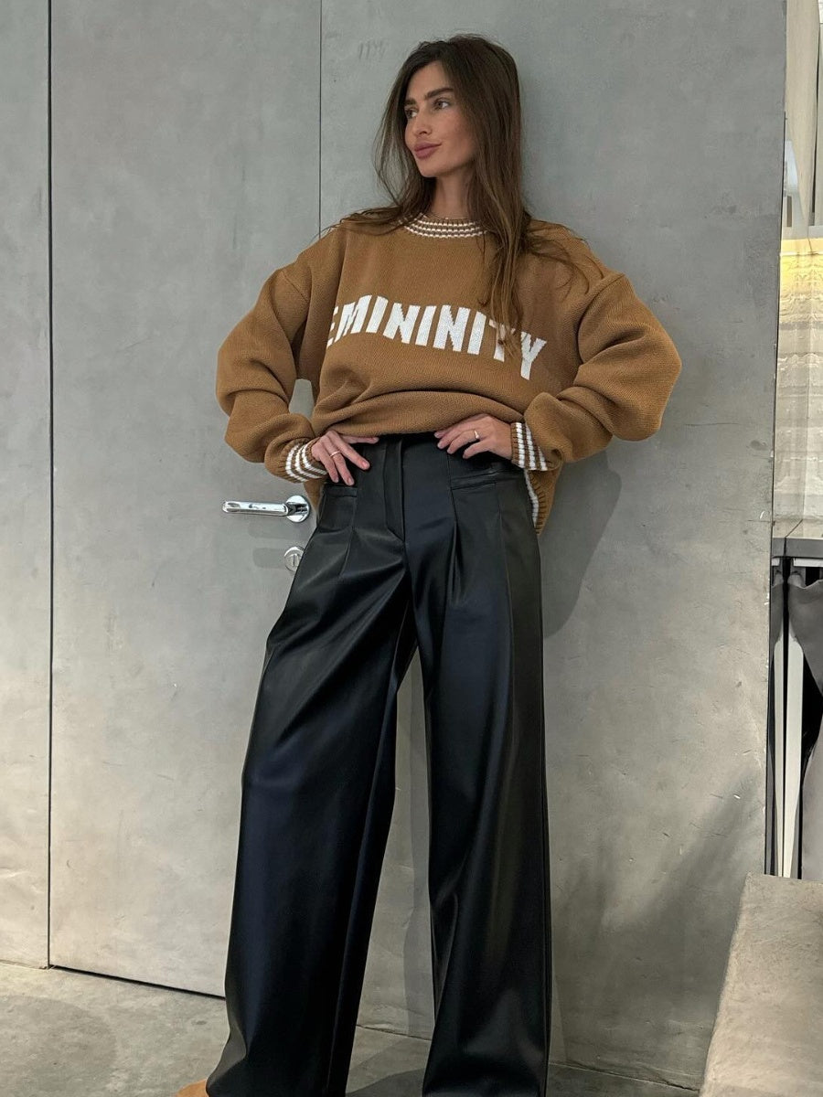 Knitwear Crew Neck Hood Letter Jacquard Sweaters