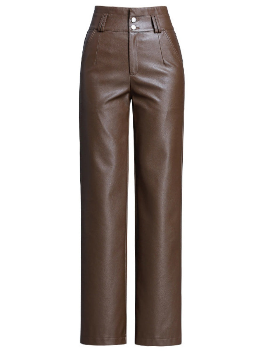High Waist Slimming PU Leather Straight Pants