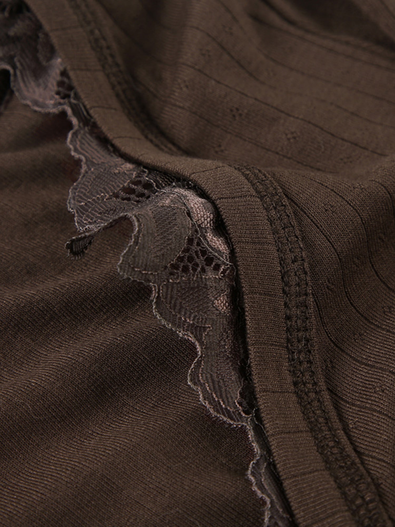 Lace Trim Deep V-neck Straps Long-sleeved T-shirt