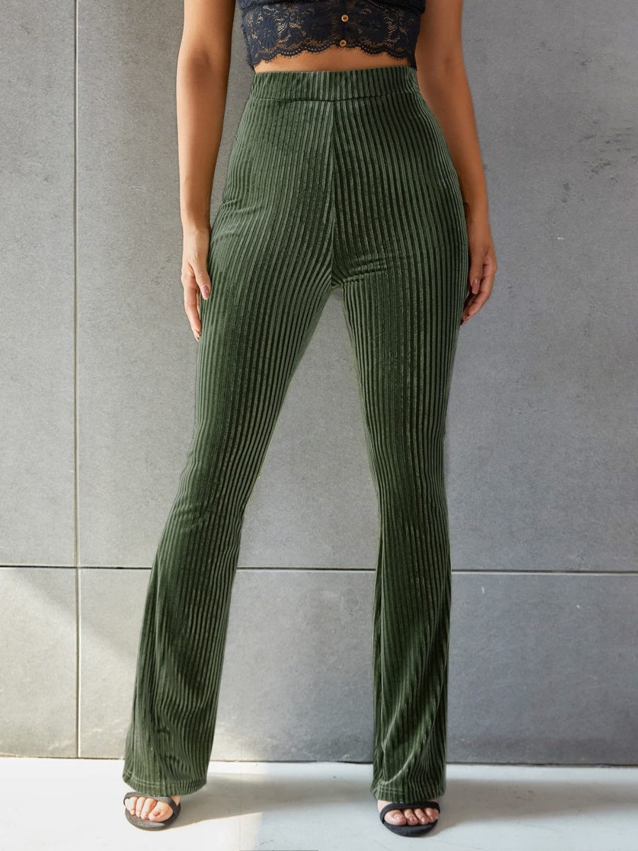 High-waisted Flared Pants Velvet Piping Bell-bottoms Sports Everyday Trousers