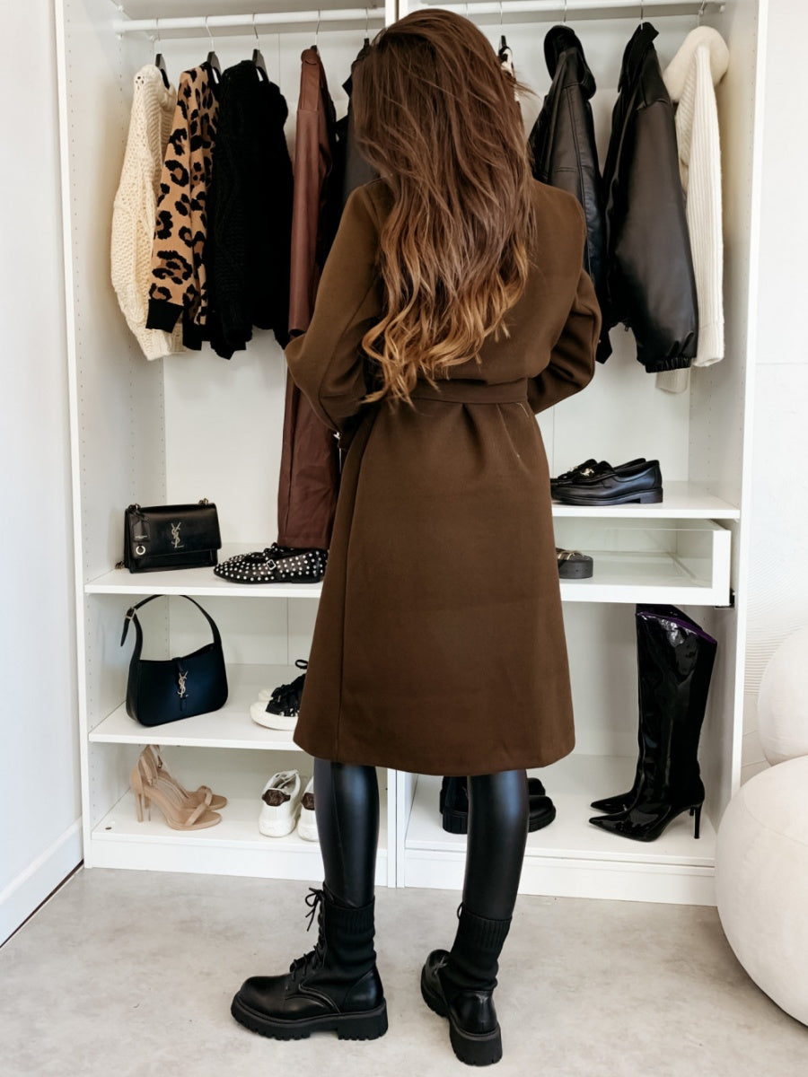 Long Lace-up Woolen Coat